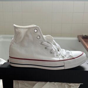 Converse White High-Tops with Red and Blue Accents